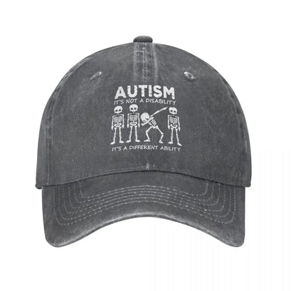 Skeleton Dabbing Autism Distressed Denim Baseball Cap