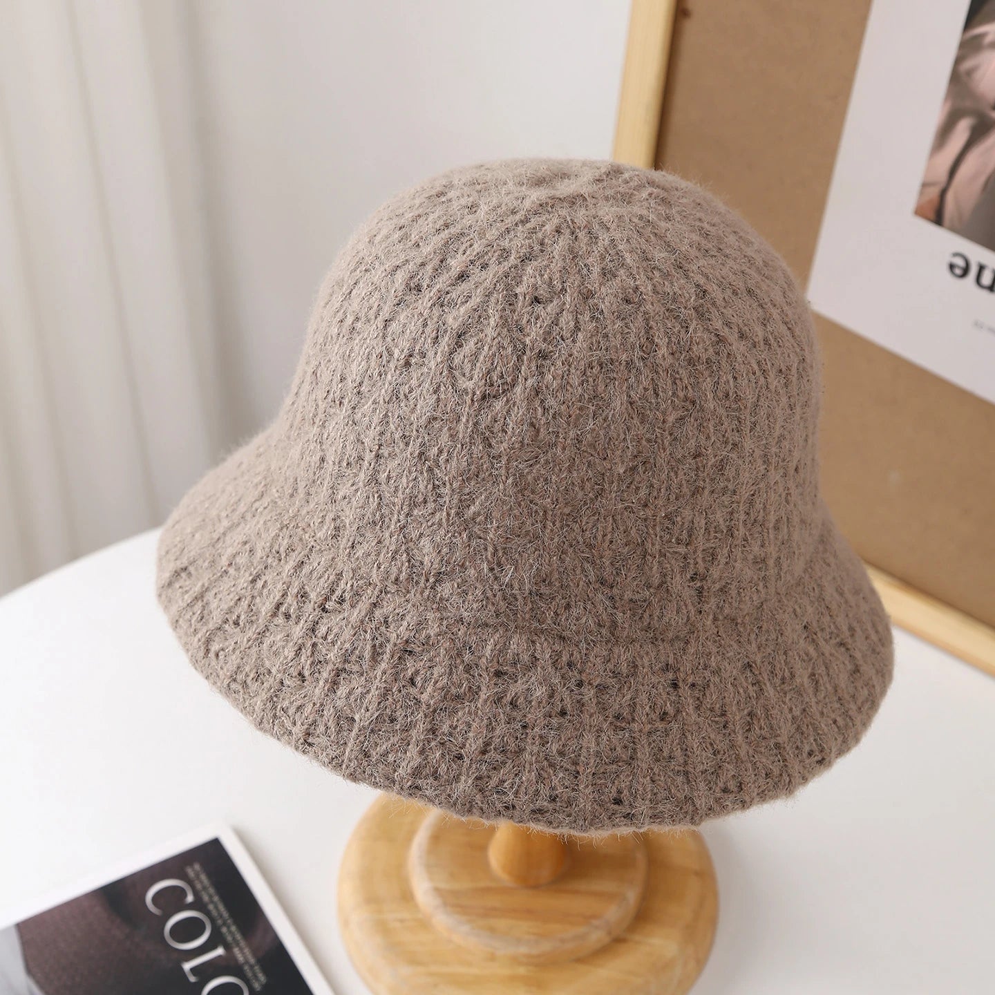 Vintage French Knit Round Top Bucket Hat
