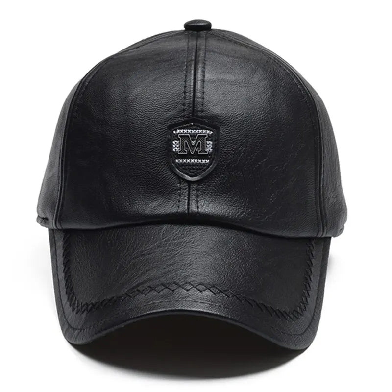 M Label Pu Leather Adjustable Baseball Cap