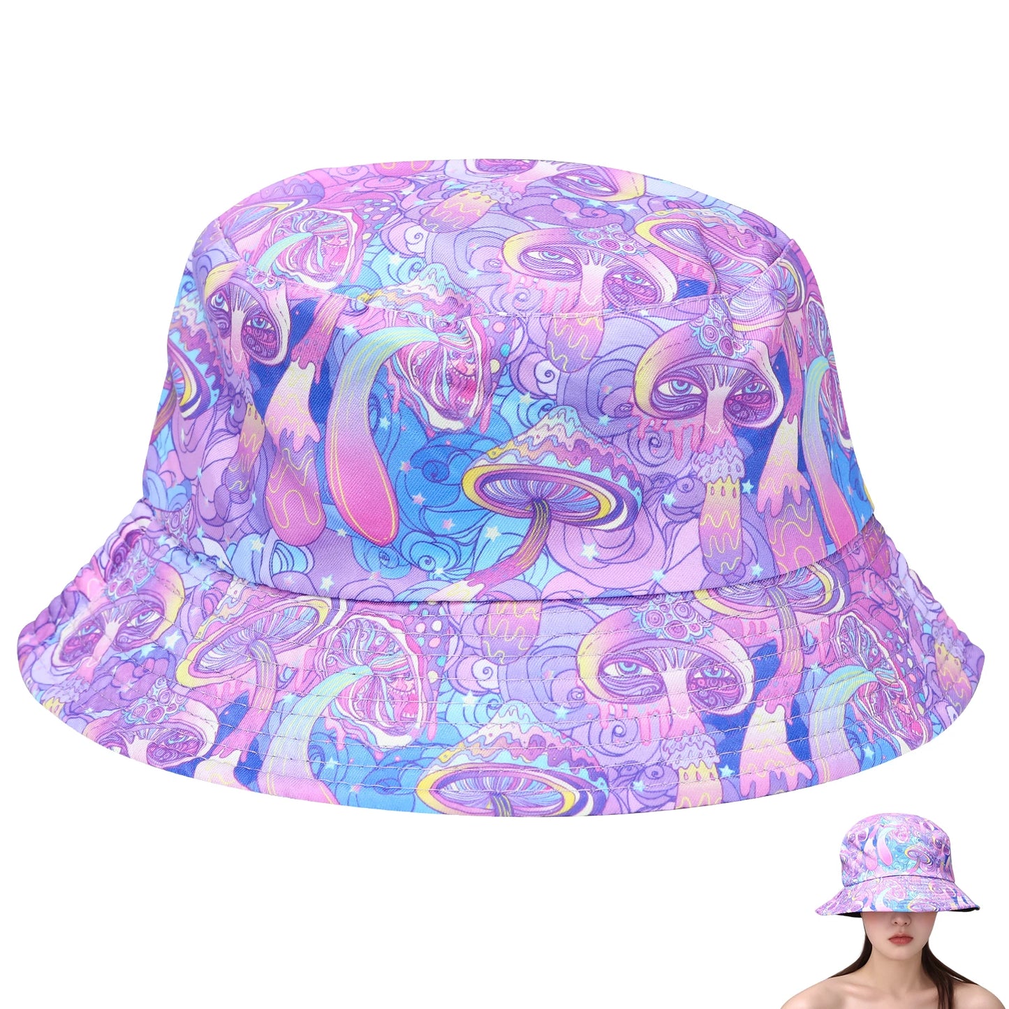 Purple Mushroom Print Double Sided Bucket Hat