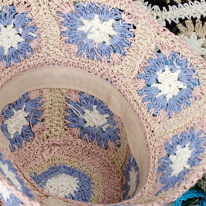 Womens Crochet Straw Foldable Summer Bucket Hat