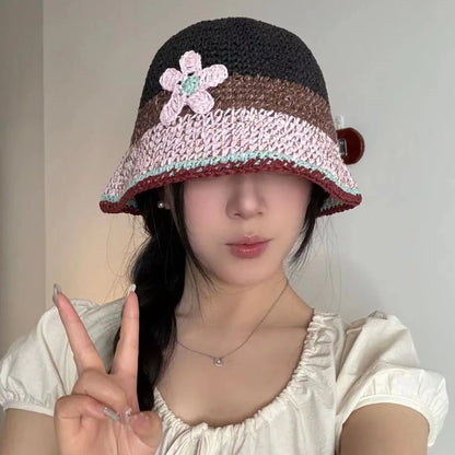 Women Hollow Flower Crochet Spring Summer Bucket Hat