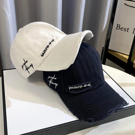 Unisex Korean Trend Distressed Embroidered Baseball Cap