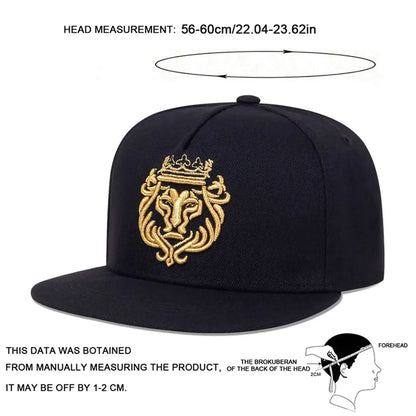 Unisex Lion Embroidered Cotton Hip Hop Snapback Cap