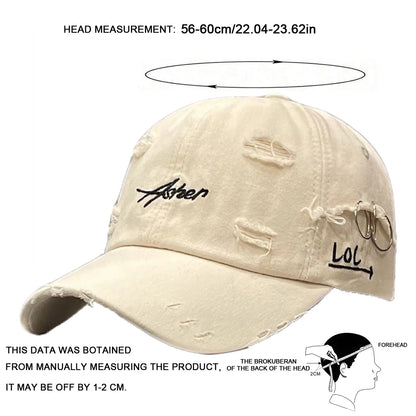 Unisex Asher Embroidered Perforated Iron Ring Baseball Cap