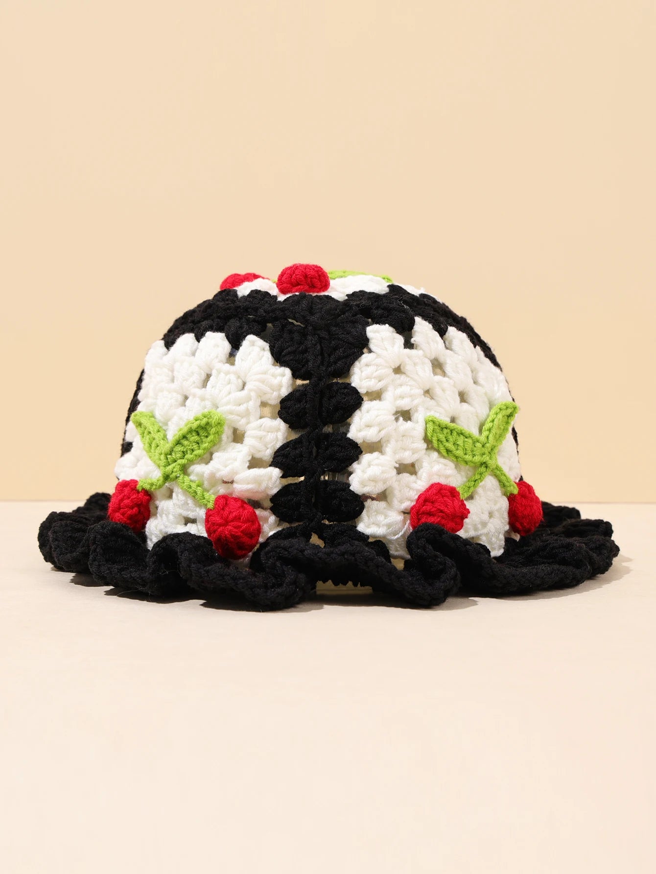 Retro Cherry Handmade Crochet Winter Bucket Hat
