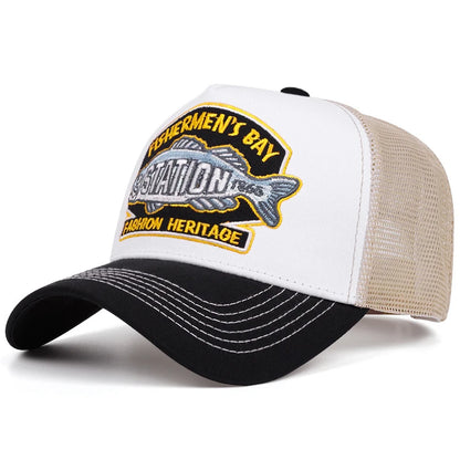 Unisex STATION Fishbone Embroidered Trucker Baseball Cap