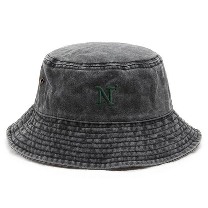 N Letter Washed Cotton Vintage Outdoor Beach Sport Bucket Hat