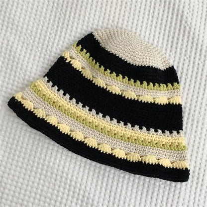 Handmade Striped Breathable Knit Bucket Hat