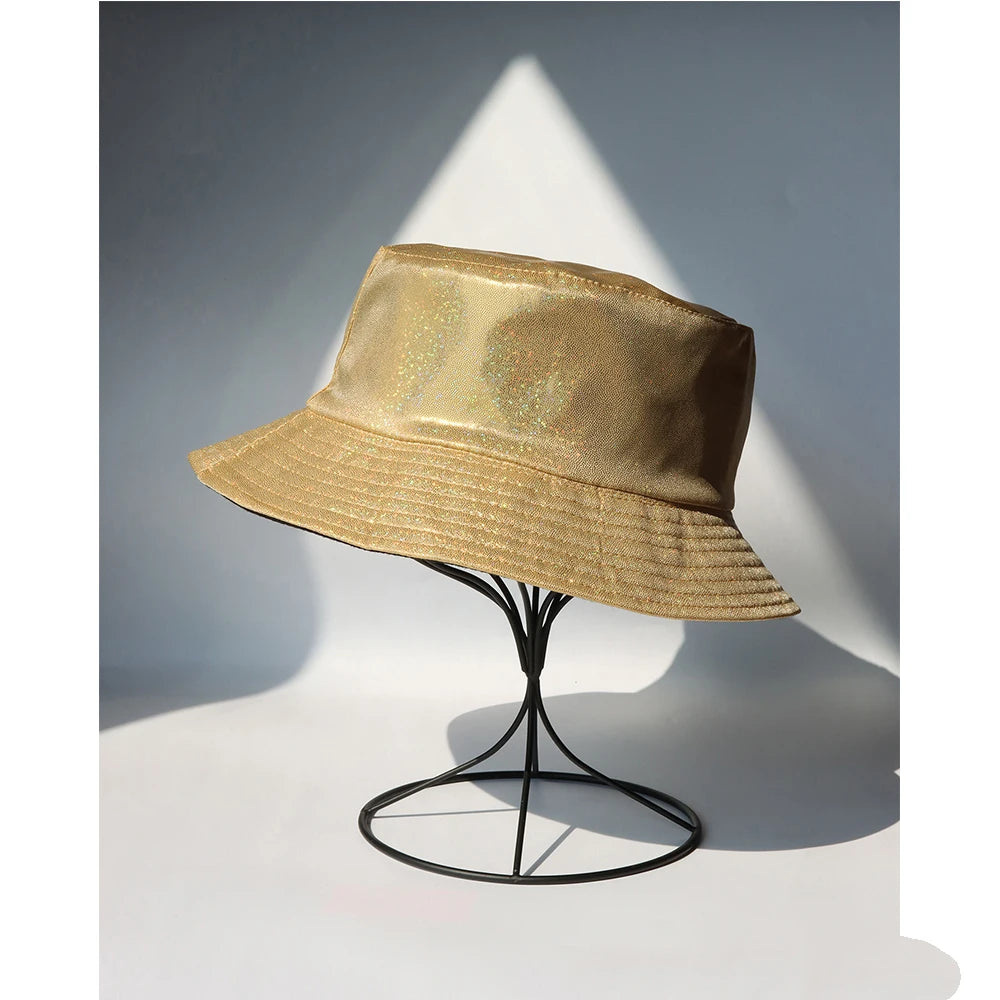 Laser Color Reversible Leather Bucket Hat Men Women