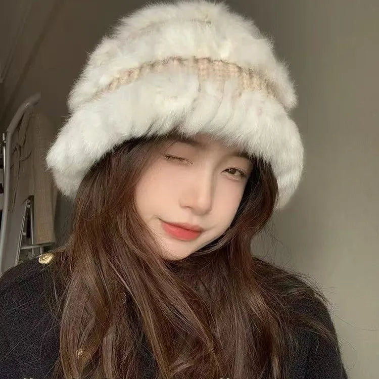 Faux Mink Plush Winter Korean Bucket Hat