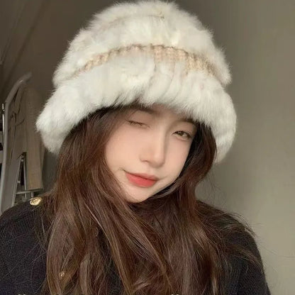 Faux Mink Plush Winter Korean Bucket Hat