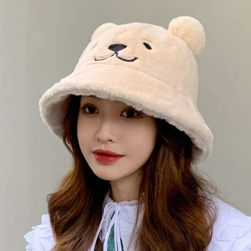 Leopard Fur Bear Ear Bucket Hat