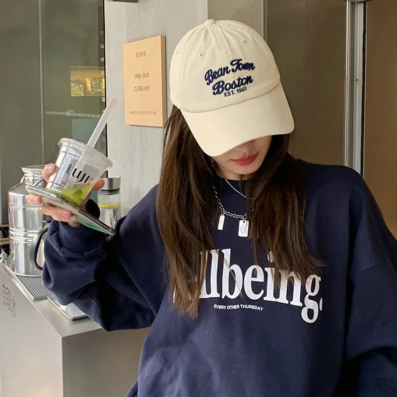 Vintage Korean Letter Duck Tongue Baseball Cap
