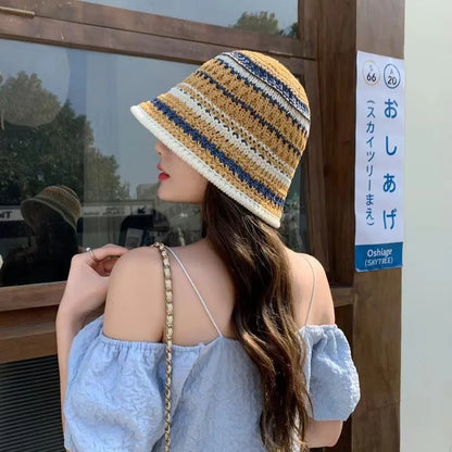 Striped Openwork Breathable UV Bucket Hat