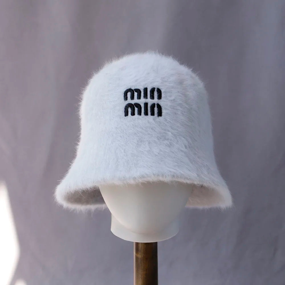 Plush Rabbit Fur Winter Bucket Hat for Women