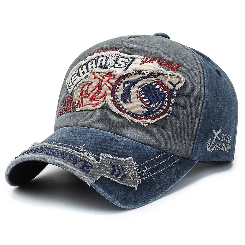 Unisex SHARKS Embroidered Washed Cotton Baseball Cap