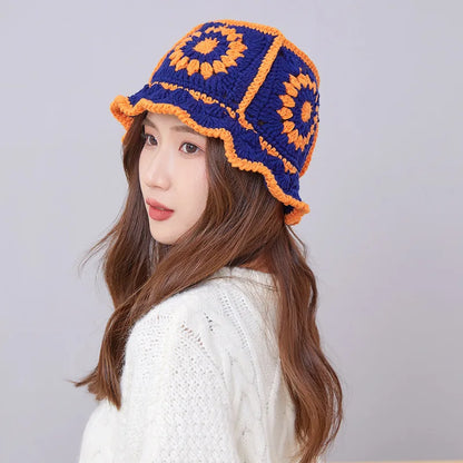 Hollow Crochet Knit Foldable Floppy Beach Bucket Hat