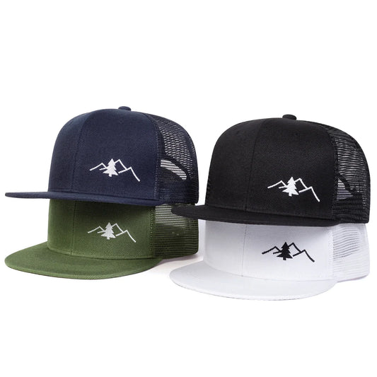 Unisex Mountain Tree Embroidery Hip-hop Net Hats