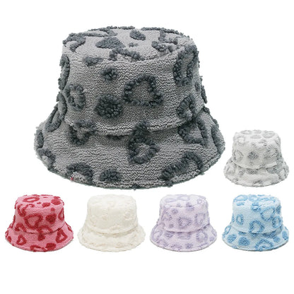 Sherpa Heart Pattern Winter Bucket Hat