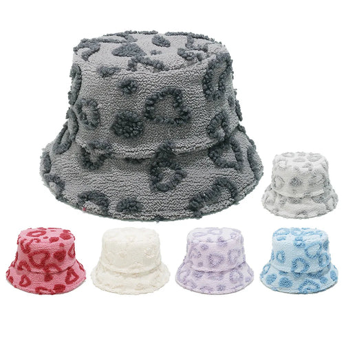 Sherpa Heart Pattern Winter Bucket Hat