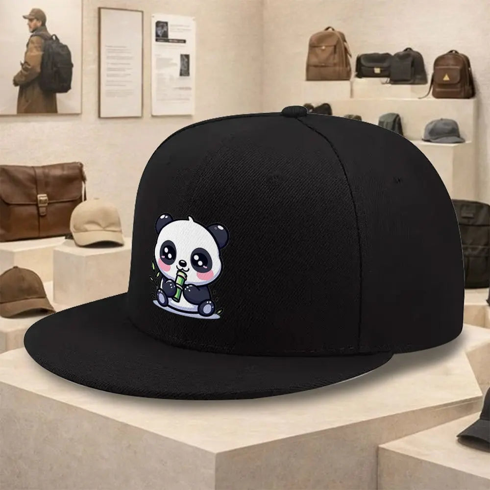 Cute Panda Eating Bamboo Flat Brim Snapback Cap