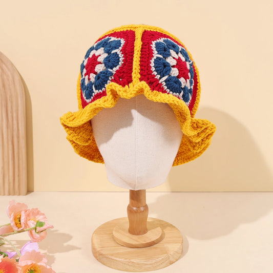 Women's Ethnic Flower Knitted Bucket Hat