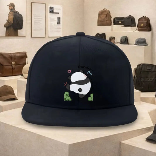 Cute Panda Money Graphic Flat Brim Snapback Cap