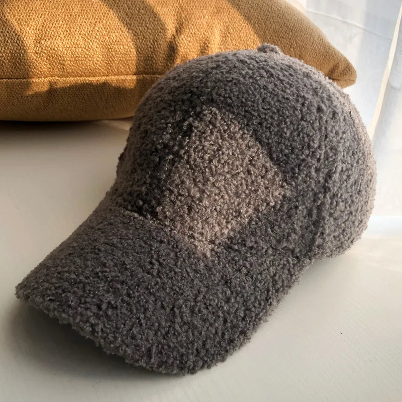 Women Plush Lamb Wool Winter Baseball Cap
