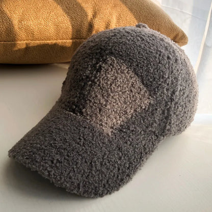 Women Plush Lamb Wool Winter Baseball Cap