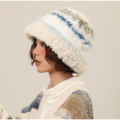 Rabbit Fur Plush Knitted Bucket Hat