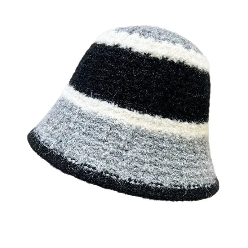 Wide-Striped Knitted Winter Bucket Hat