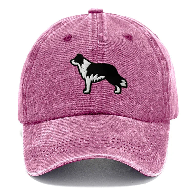 Border Collie Embroidered Washed Cotton Baseball Cap
