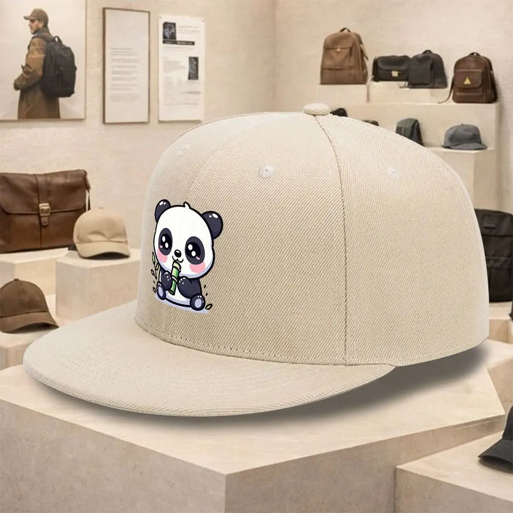 Cute Panda Eating Bamboo Flat Brim Snapback Cap