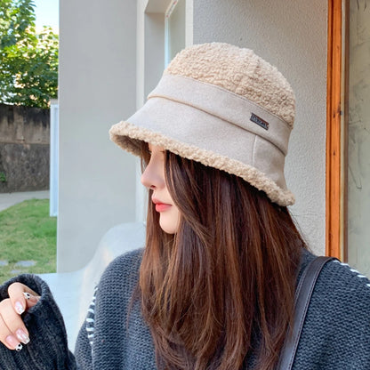 Autumn Winter Knitted Plush Warm Bucket Hat for Women