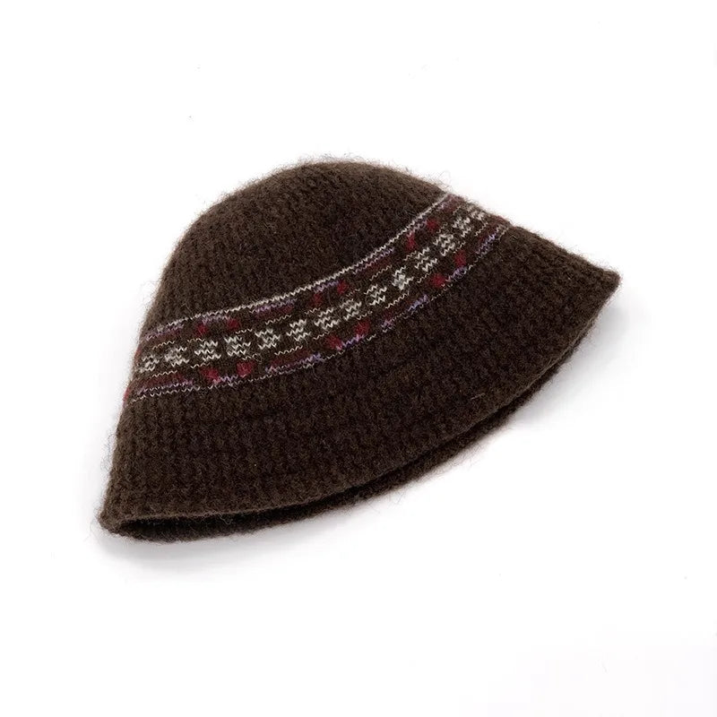 Fair Isle Knit Wool Bucket Hat