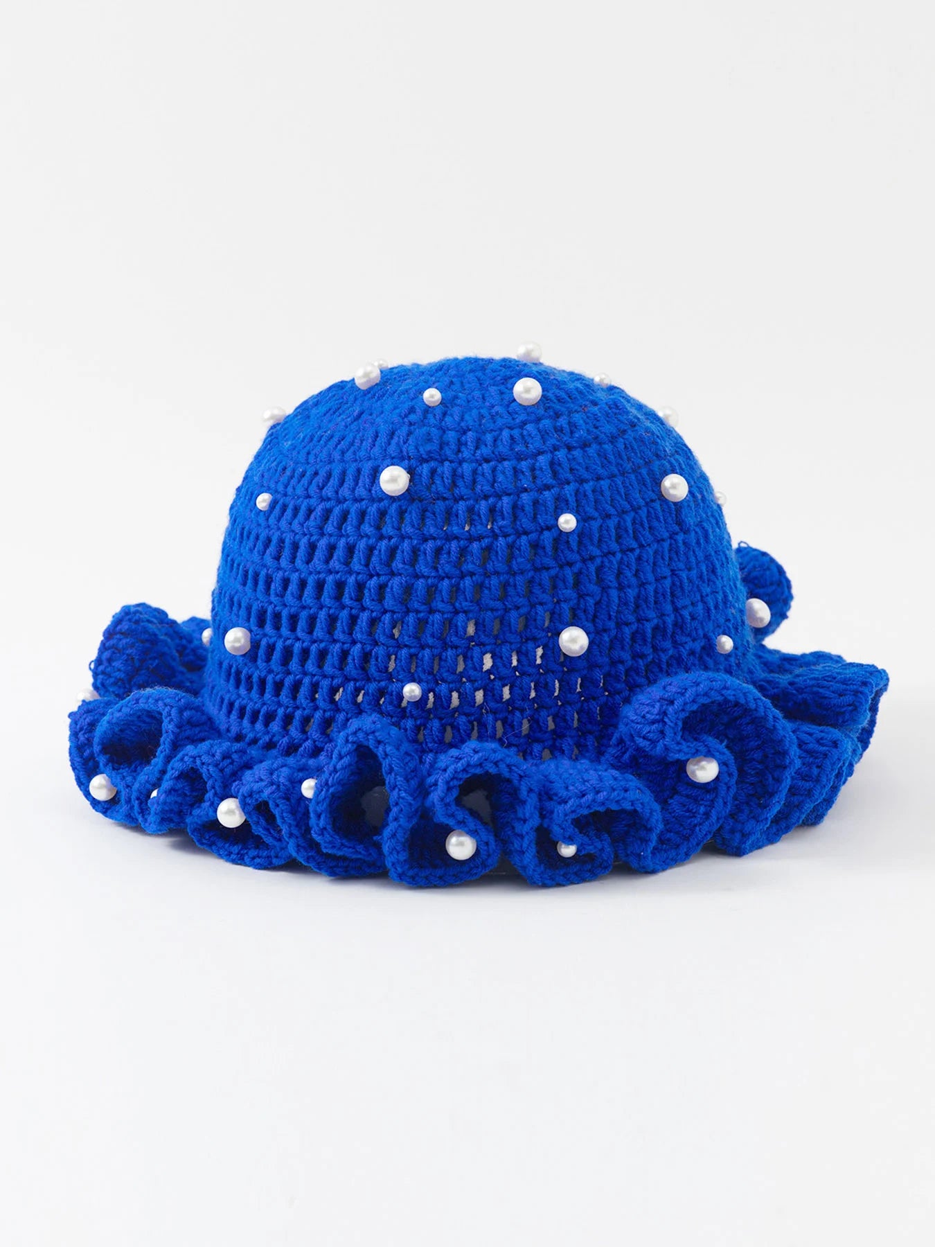 Women’s Pearl Ruffled Crochet Knit Bucket Hat