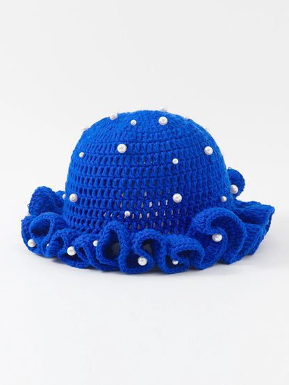 Women’s Pearl Ruffled Crochet Knit Bucket Hat