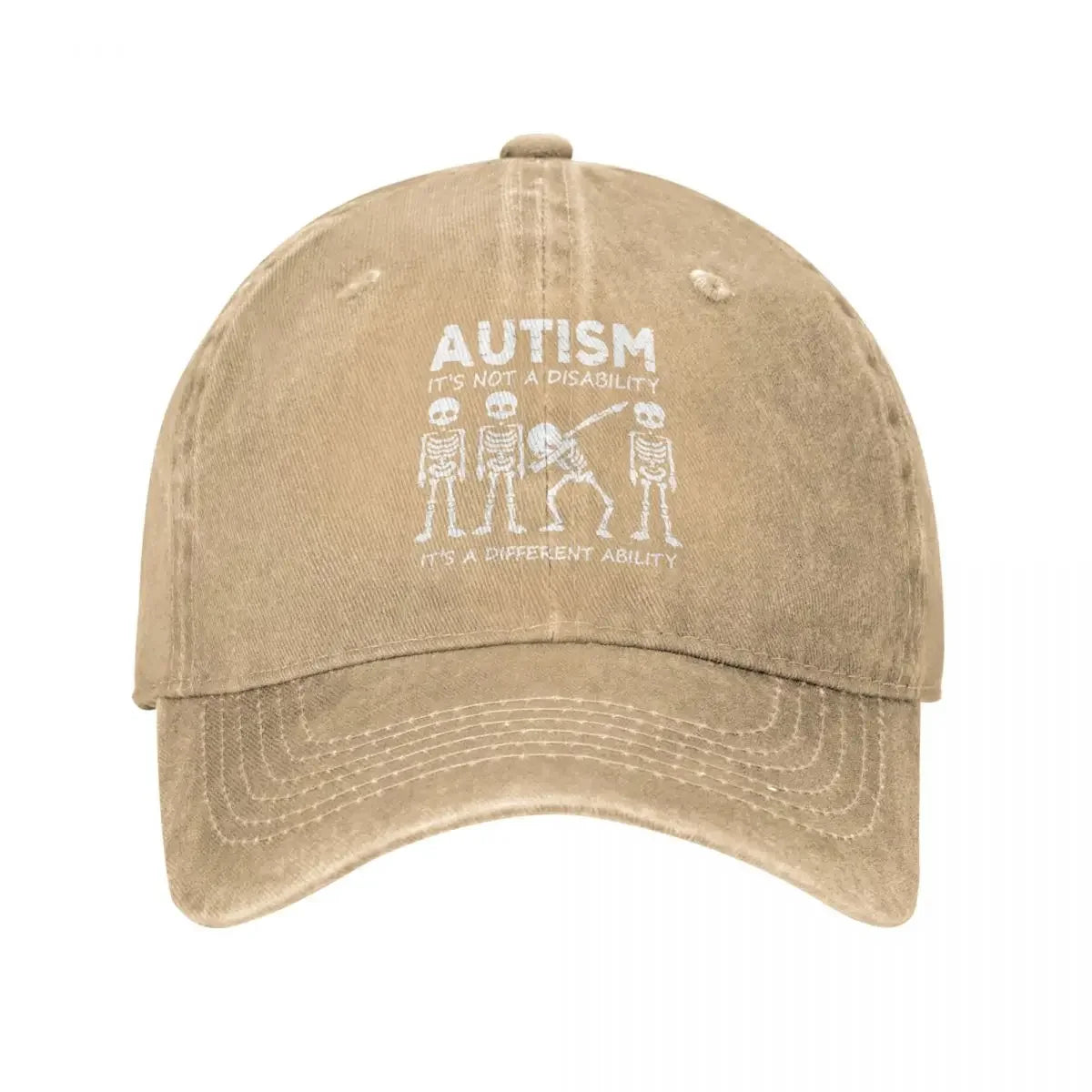 Skeleton Dabbing Autism Distressed Denim Baseball Cap