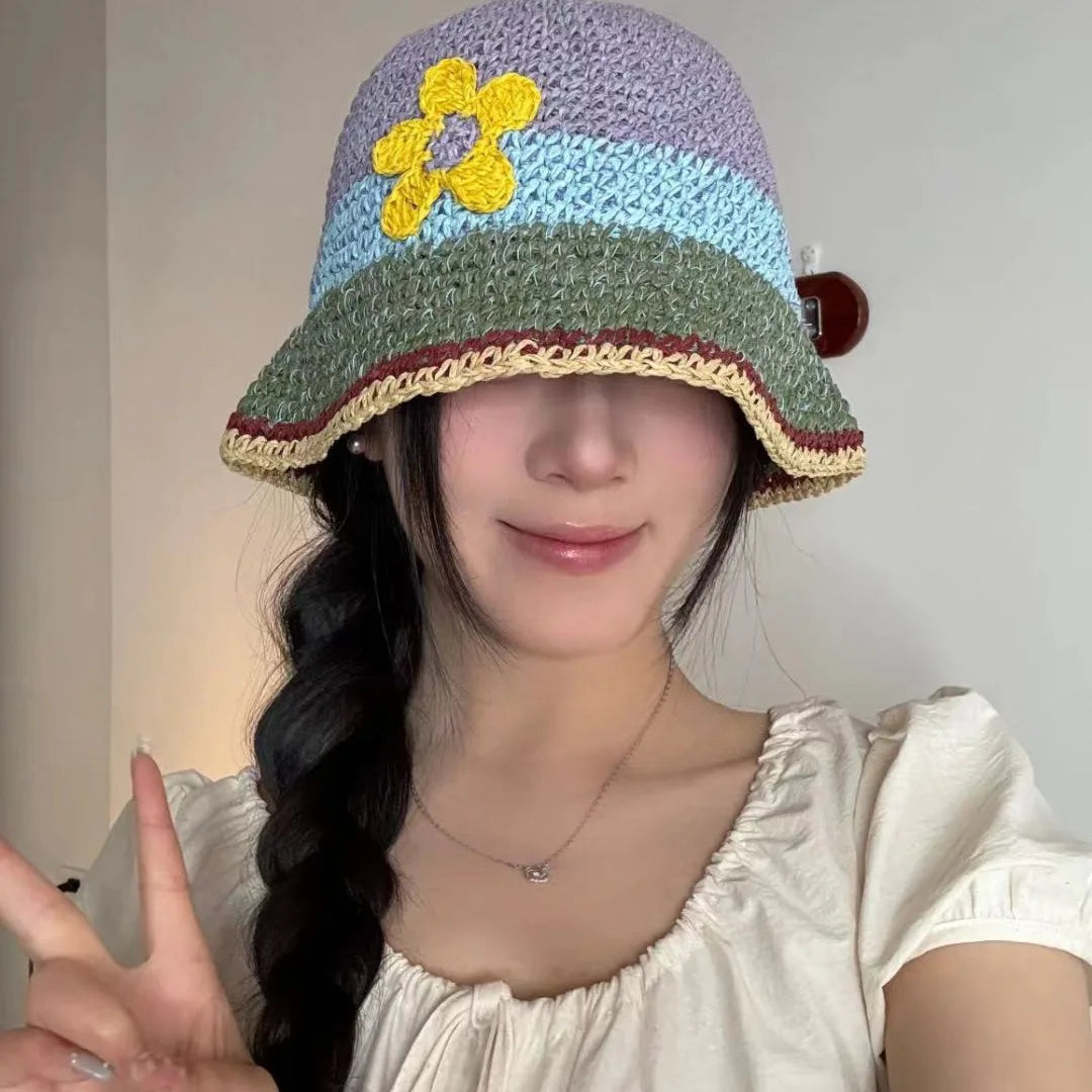 Women Hollow Flower Crochet Spring Summer Bucket Hat