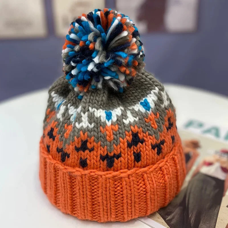 Cute Embroidered Pompom Winter Knit Bucket Hat