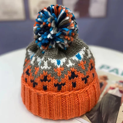 Cute Embroidered Pompom Winter Knit Bucket Hat