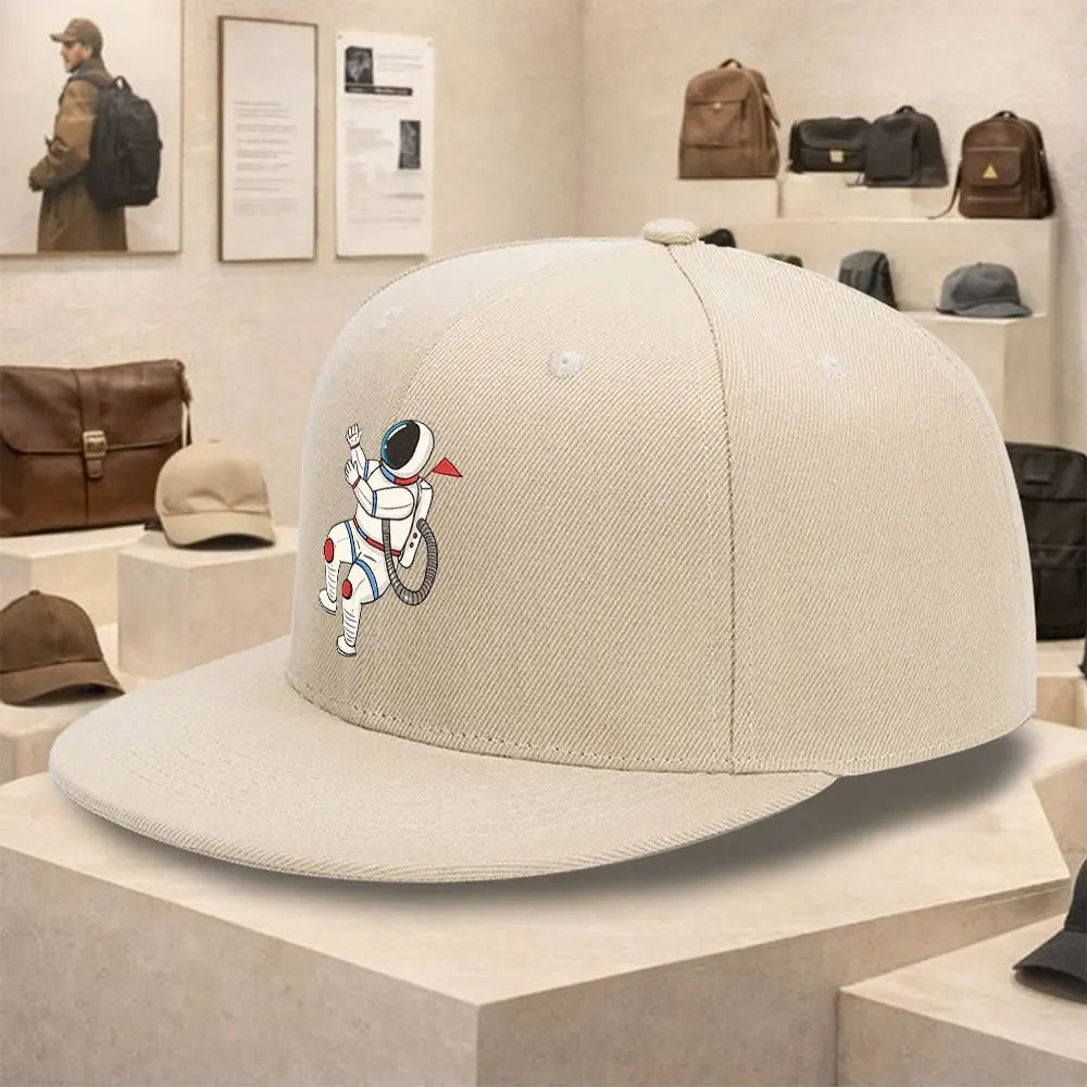 Astronaut Floating Graphic Flat Brim Snapback Cap