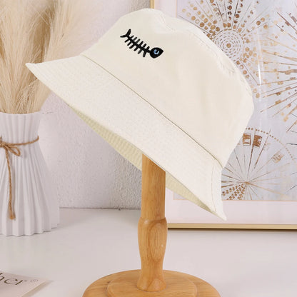 Unisex Fishbone Embroidered Wide - Brim Fisherman Hat