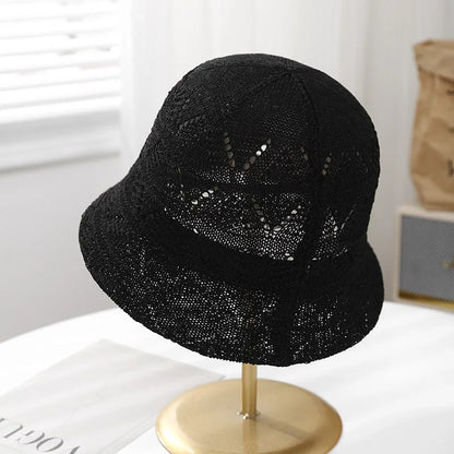 Hollow Knitted Bucket Hat Casual Sunshade Fisherman Cap Sun Hat Female Sun Cap
