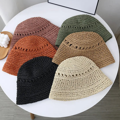 Japanese Korean Straw Woven Summer Bucket Hat