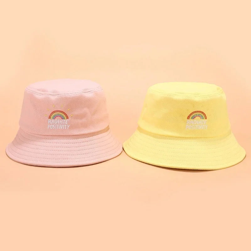 New Unisex Foldable Embroidered Bucket Hat Rainbow Print