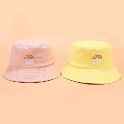 New Unisex Foldable Embroidered Bucket Hat Rainbow Print