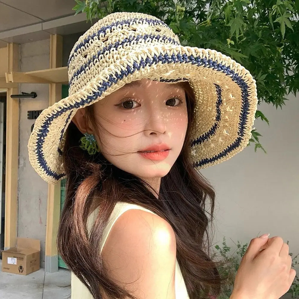 Korean Handmade Straw Crochet Summer Bucket Hat
