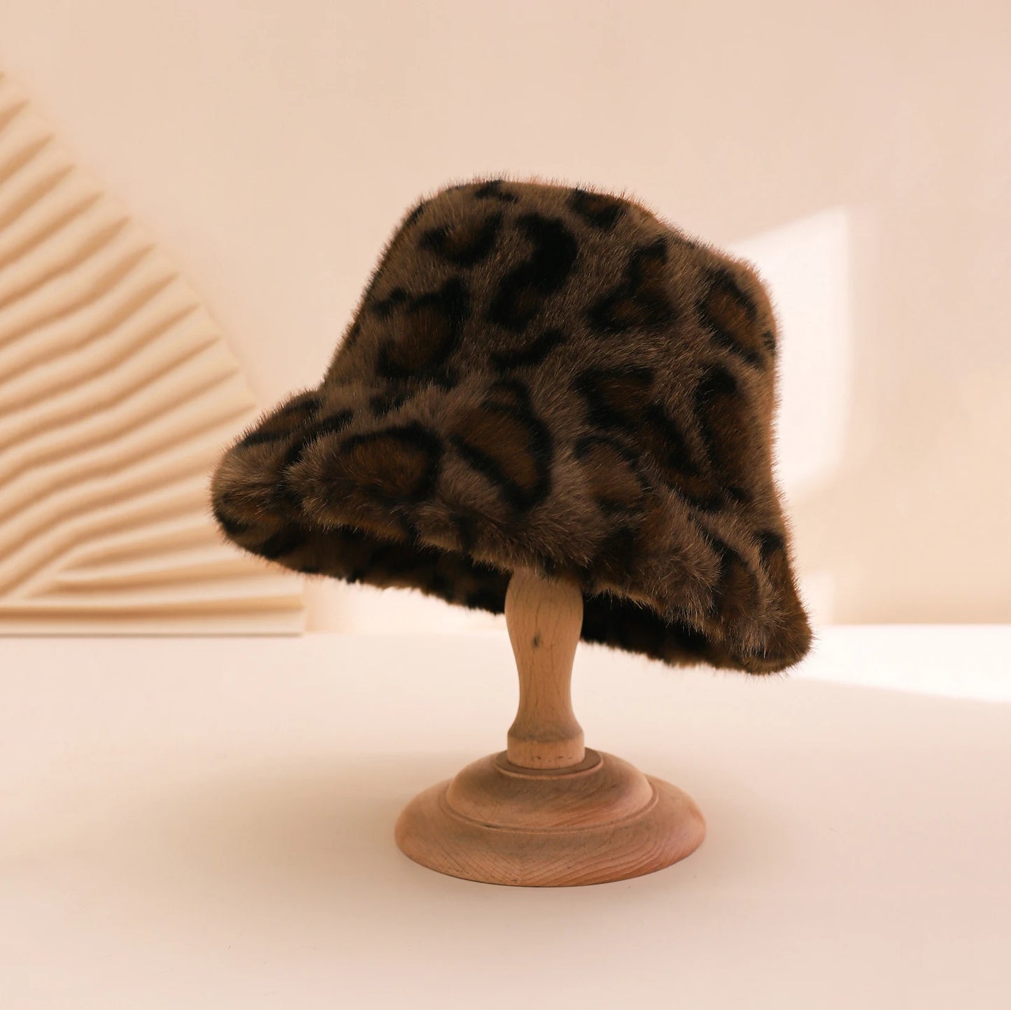 Leopard Plush Earflap Bucket Hat